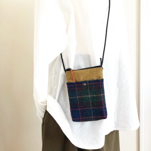 【 SALE ¥2,350→¥1,830】冬 チェック ミニ サコッシュ / スマホ ショルダー / ( グリーンチェック )