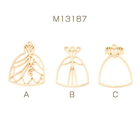 M13187-B 12個 レジンフレームチャーム プリンセスドレス 1カン付き ゴールド 3 x（4ヶ）
