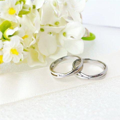 【天然ダイヤモンド付き】限りなく続いていく愛の マリッジリング 結婚指輪 ブライダル 刻印 名入れ ステンレス 〈2本ペア価格〉