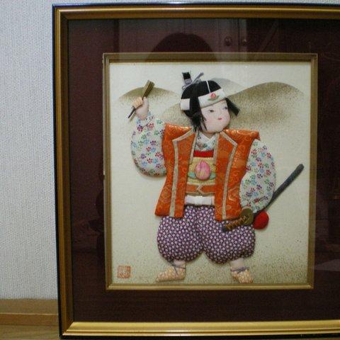 桃太郎　額飾り　日本人形風工芸