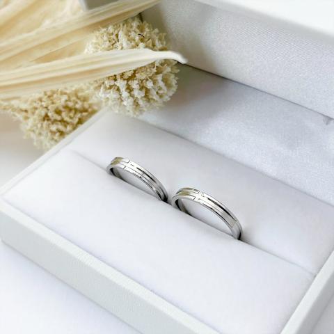 『未来への誓い』シンプルクロス ペアリング 指輪 ステンレス 刻印 名入れ マリッジリング 結婚指輪