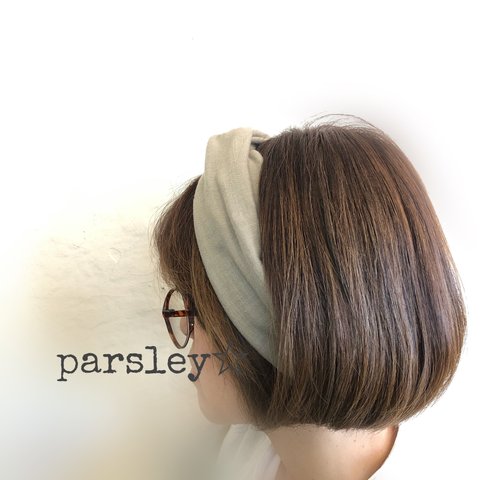 Wガーゼ大人いろ☆ヘアバンド☆うぐいすいろ