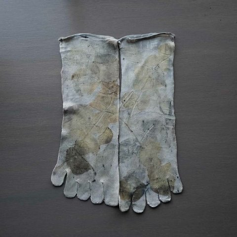 エコプリント靴下　植物転写　シルク製 [22010711]