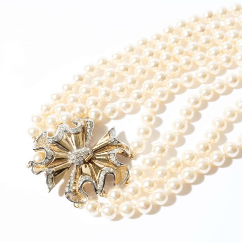 Vintage 1980's MAIDE IN ITALY　4 consecutive　pearl necklace　