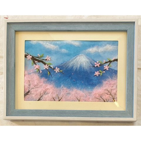 和紙ちぎり絵『富士と桜』葉書サイズ原画