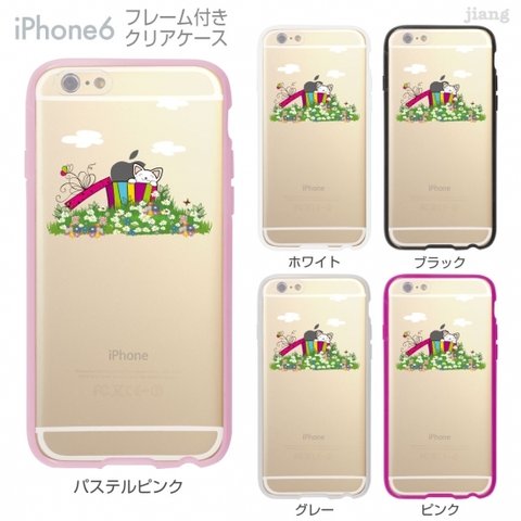 iPhone6s/6 フレーム付バンパー ハードクリアケース ［お花畑にねことアップル］◎品番：01-ip6-ｆ0211