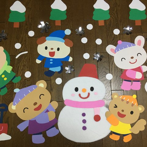 ☆超特大壁面飾り☆雪あそび 冬 雪だるま 雪うさぎ 幼稚園 保育園 施設 病院