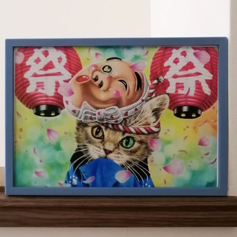 B5 祭り猫 手描きイラストプリント 絵