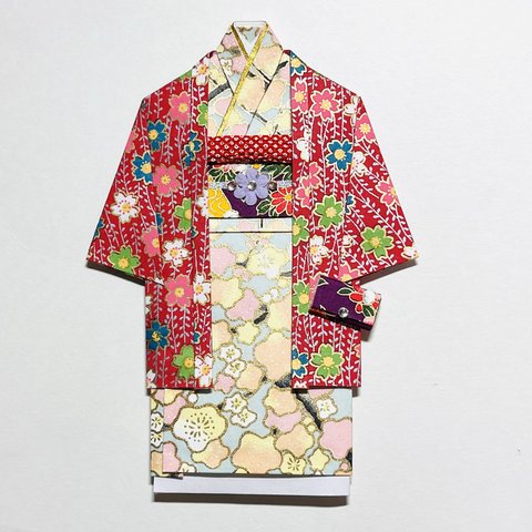 着物のポチ袋2016 QUOカードサイズ　羽織　梅　桜