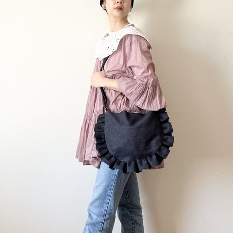 【受注生産】frill shoulder bag （denim navy）