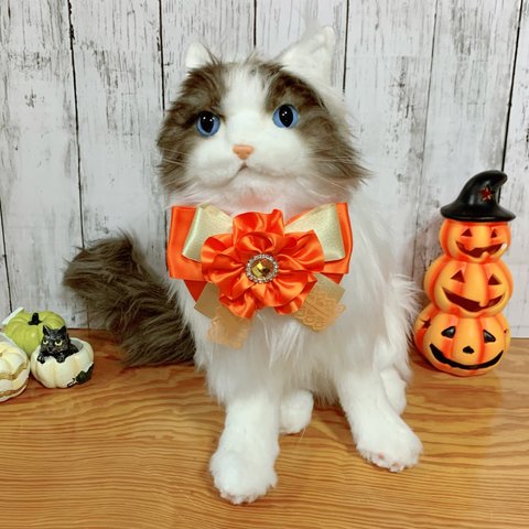 ハロウィン　お花チョーカー　オレンジ