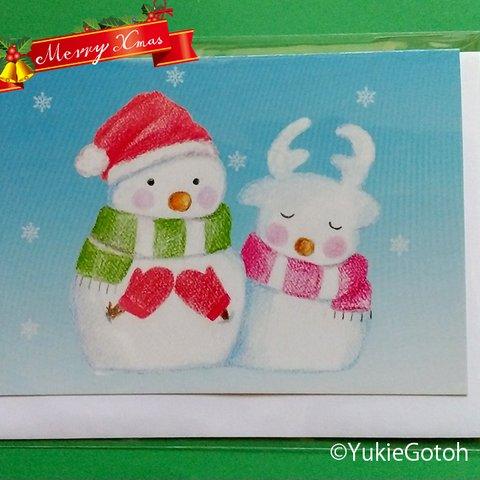 雪だるまの２つ折りクリスマスカード