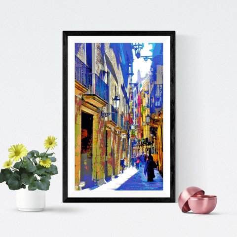 【アートポスター】スペイン バルセロナの路地（作品No.167）