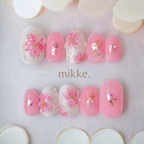 【 現品限定価格 】ネイルチップ〔 mikke. 〕 / 桜 春 透け感 淡色