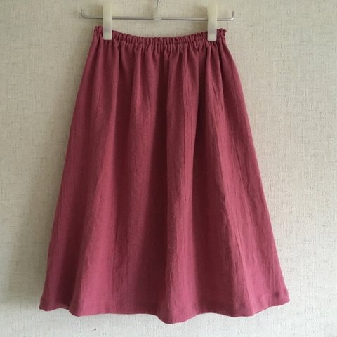 綿麻(コットンリネン)　Aライン　スカート　ピンク