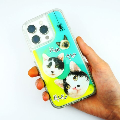 世界にひとつ　オーダーメイド　うちの子　ネオンサンドケース　iphone スマホケース　ペット　猫　犬 写真　ペット