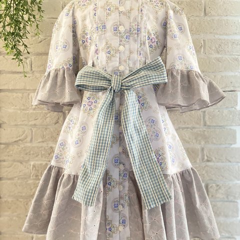 子供服　KUNIKAさん✖️YUWAのアイシングクッキー柄使用　ピンタックワンピースドレス　110サイズ 女の子　女の子服