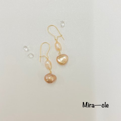 14kgf★天然石【染め淡水パール】ピアス ～Mira-cle～