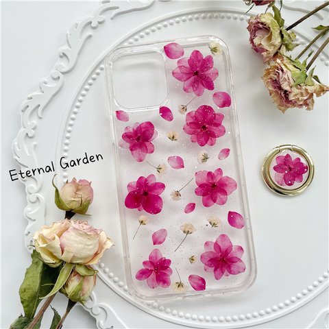 春の新作✨ 紫陽花 押し花スマホケース  iPhone13 13mini 13pro iPhoneシリーズ Xperia 1 シリーズ Xperia 10 シリーズ Xperia Ace 全機種対応 