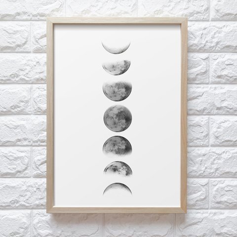 【0054】北欧アートポスター　Moon phase poster, Scandinavian art print モノトーン　北欧　海外インテリア