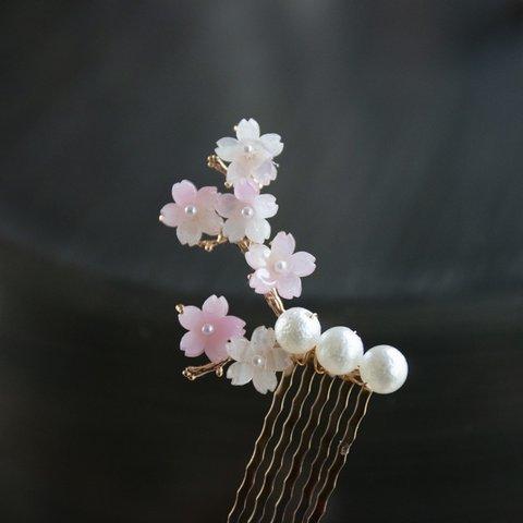 再販　色が変わる　桜の枝のかんざし　ヘアコーム  簪