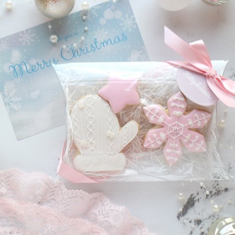 3枚セット（ピンク・手袋）クリスマスアイシングクッキーギフト