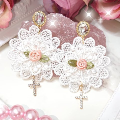 Sweet♡Rose レース クロス ピアス