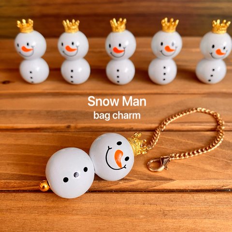 《SnowMan Bagcharm》可愛い木製の雪だるま・バッグチャーム・スノーマン