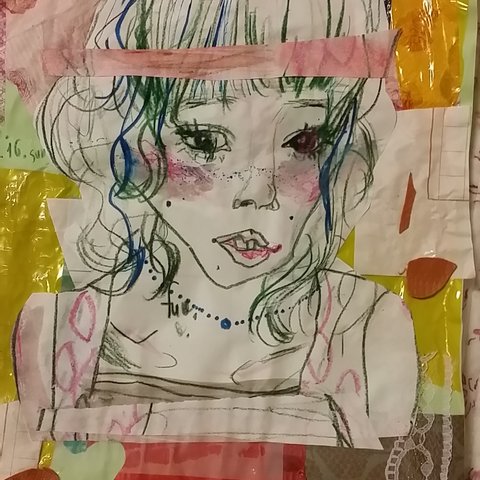 女の子の絵は素材に包まれて.