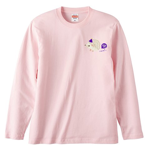 MARU まるっこくて白い ハリネズミ 大きめワンポイント キャラ ロング Tシャツ 長袖 0407