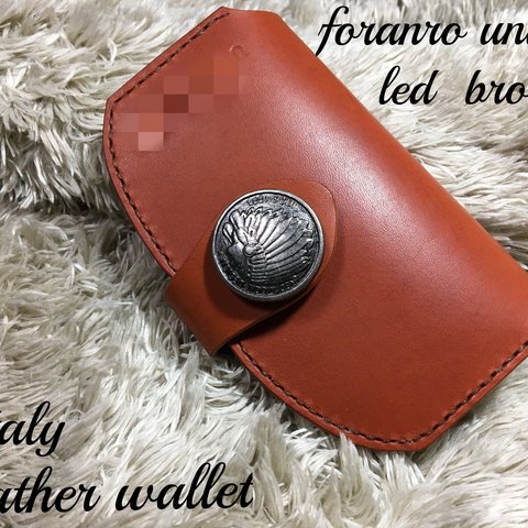 Italy leather Middle wallet red brown