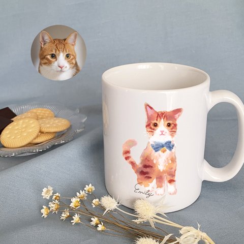ネコさんマグカップ ✣ 似顔絵や名前も入れられる ✣ 茶トラ