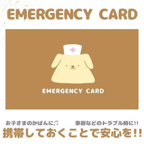 いぬのEMERGENCY CARD 1枚(緊急連絡先)5.5cm×9cm