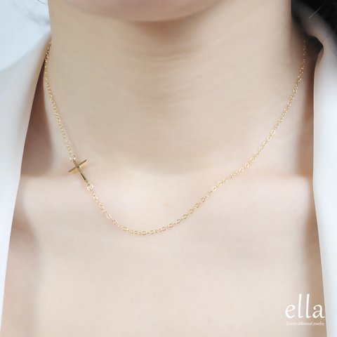 再販×14[14kgf]選べるカラー サイド ゴールドクロスネックレス、十字架のネックレス