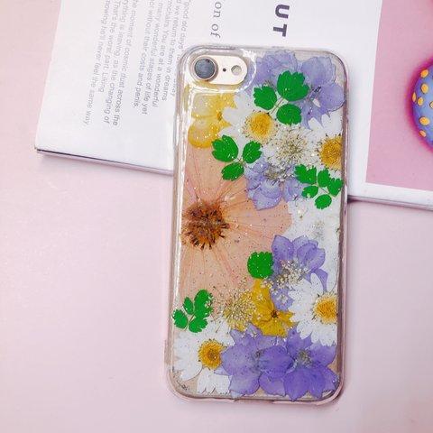 イニシャル 押し花☆全機種対応スマホケースiPhone13/14☆iPhone12/12pro☆iPhone13promax☆iPhoneSE2☆Galaxy S23 Ultra ☆手帳型は作れます