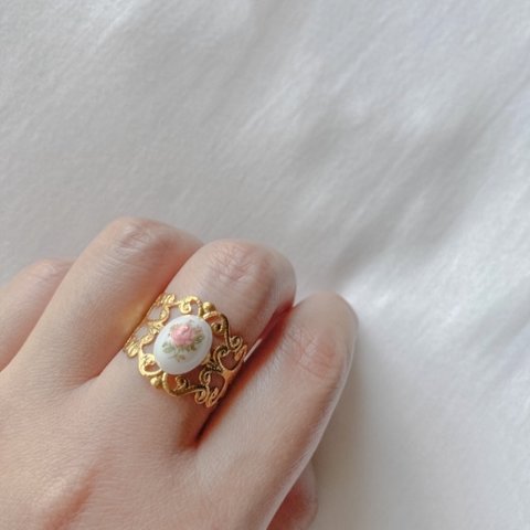 Vintage rétro Flower Pottery Lace Ring