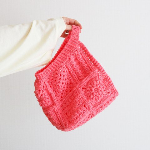 バラクラバ 11フードキャップ Hood cap 11 Crochet motif×Bright pink/ クロシェ