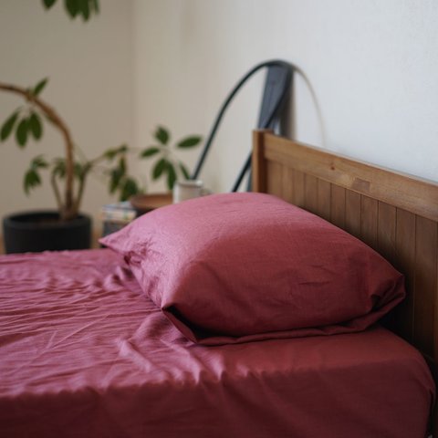 【wafu】リネン ピローケース 枕カバー 筒型 寝具 防菌 防臭加工/ローズポンパドウル r002a-rpr2