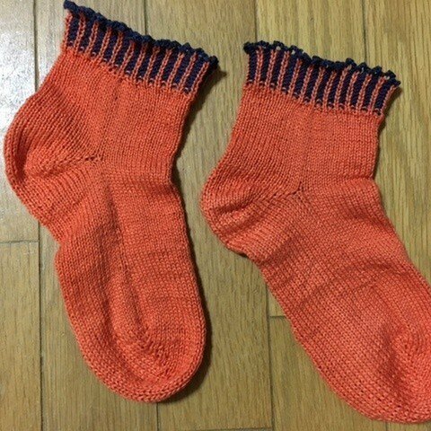 手編み靴下・マシュマロコットン橙