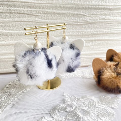 cat ears fur earring （モノトーン）