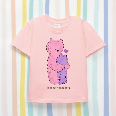 名入れ　名前入り　kids  Ｔシャツ（親子のくまさん/アプリコット）