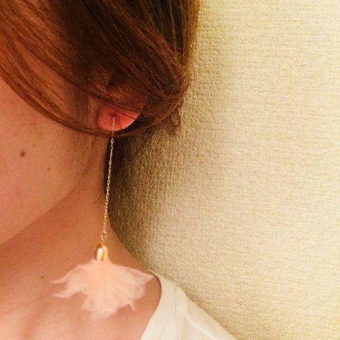 ゆれる♡ピンクシフォンピアス