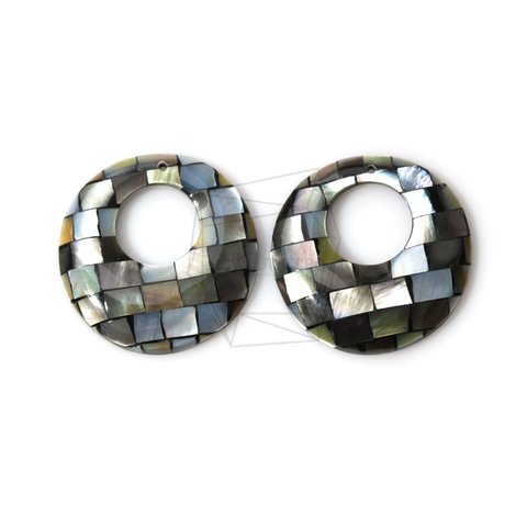 PEA-027-G【2個入り】モザイクラウンド螺鈿ビーズ, Mother of Pearl Mosaic round