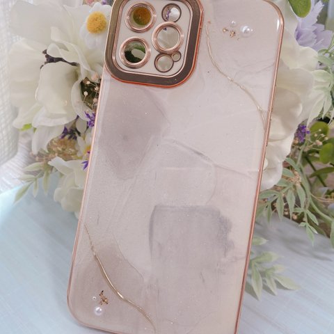 iPhone12Proケース テクスチャーアート　ニュアンス　アルコールインクアート　大人　シンプル