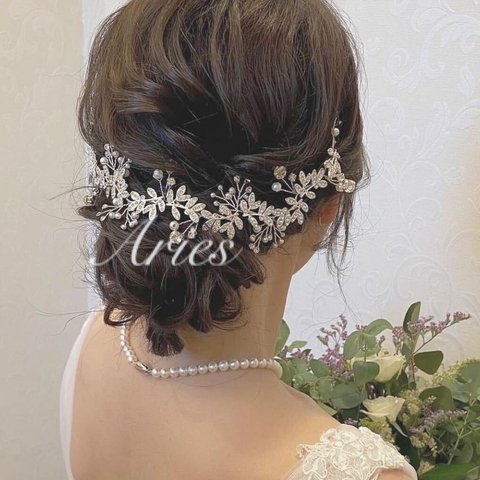 ブライダル　ウェディング　結婚式　ハートリーフ　小枝アクセサリー　小枝ヘッドドレス　