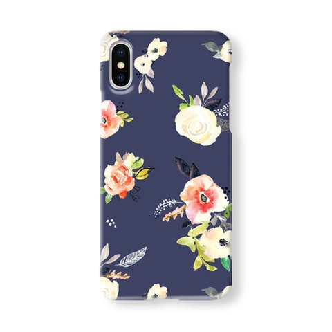 花柄＊Navy (005)　スマホケース/iPhoneケース/iPhone11/iPhoneXR/iPhoneXS/iPhone8/Xperia/Galaxy/Aquos