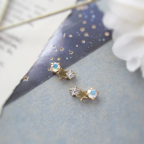 -ちいさな流れ星-イヤリング／ピアス(横ライン)*4091*