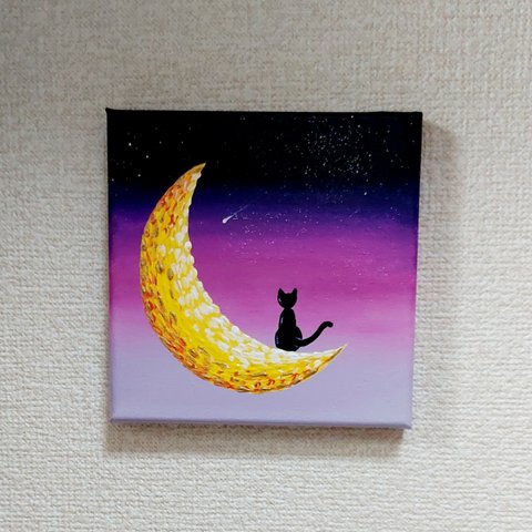 原画【ファンタジーシリーズ】黒猫と月　癒しのエネルギーアート