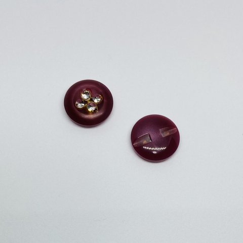 【10060-81】2pcs 18mm フラワー　クローバー　ストーン　ビジュー　ボタン　/ 赤ムラサキ