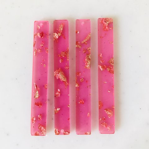 Clear Pink Gold Powder Rectangle Pendant Tops